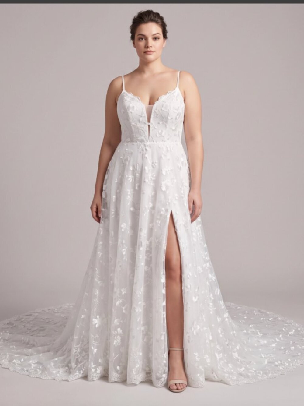 White Ivory Lace A Line Wedding Dress Corset Back Front Slit Train XL